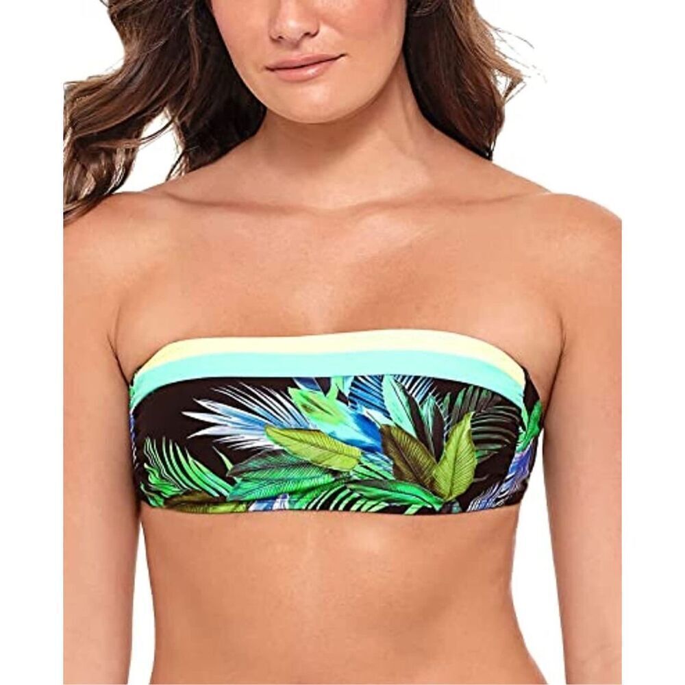 $20 Salt + Cove Tropic GLO Multi Juniors' Bandeau Bikini Swim Top Black Small